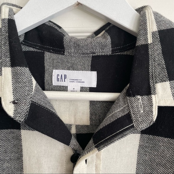 GAP Men's Long Sleeve Flannel Shirt Black & White Buffalo Check Size M - Picture 3 of 11